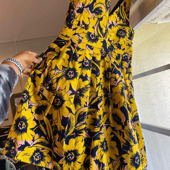 JCrew sunflower pleated plunge neck dress - Picture 5 of 5